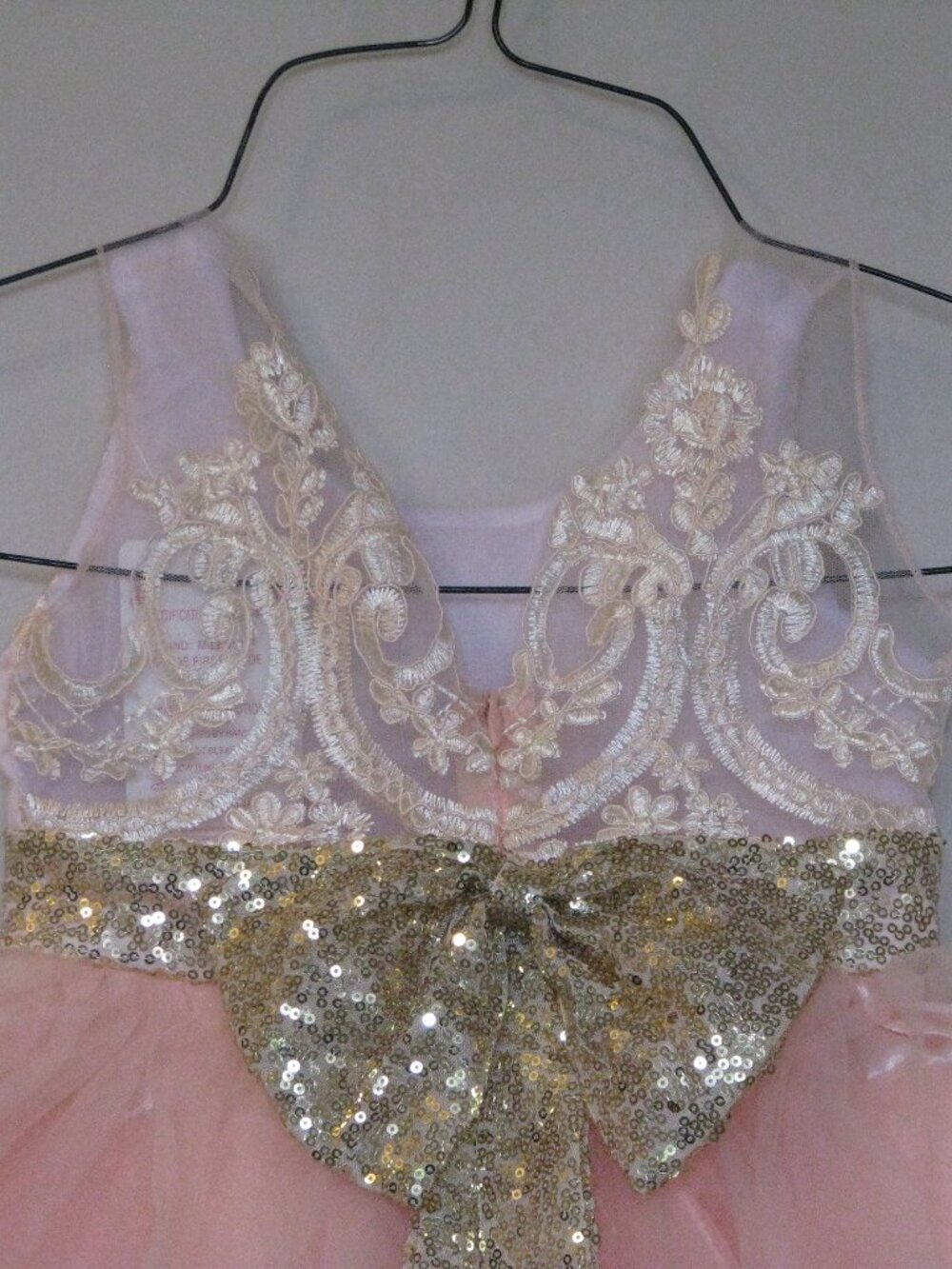 Milediiy 2T Peach Satin Lace and Sequin Party Dress